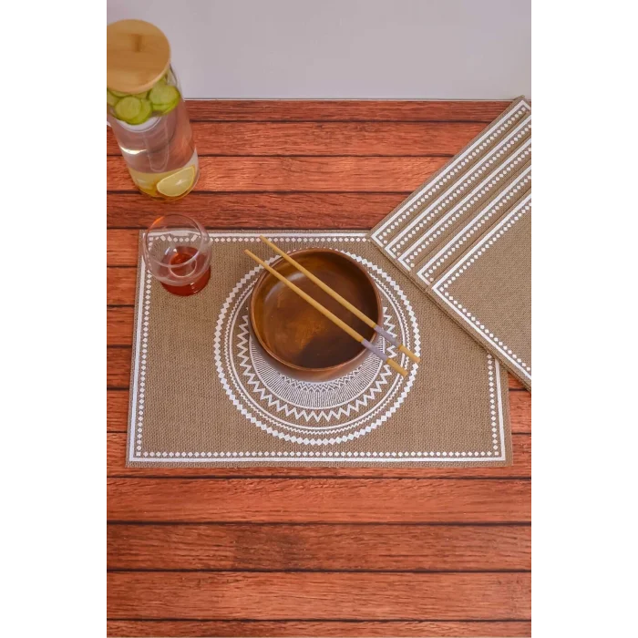 Ethnic - 6 Adet Jüt El Baskılı Dikdörtgen Sofra Sunum Tabak Altlığı Supla Amerikan Servisi 45x30 Cm