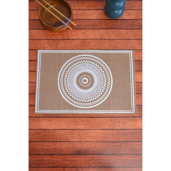 Ethnic - 6 Adet Jüt El Baskılı Dikdörtgen Sofra Sunum Tabak Altlığı Supla Amerikan Servisi 45x30 Cm