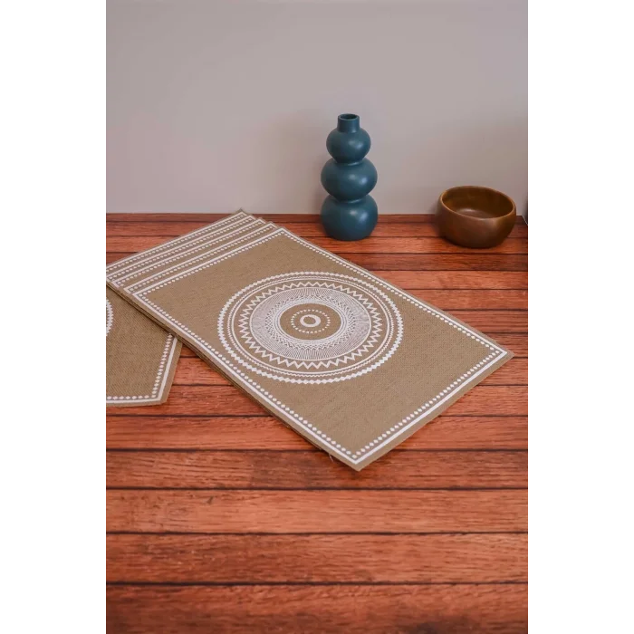 Ethnic - 6 Adet Jüt El Baskılı Dikdörtgen Sofra Sunum Tabak Altlığı Supla Amerikan Servisi 45x30 Cm