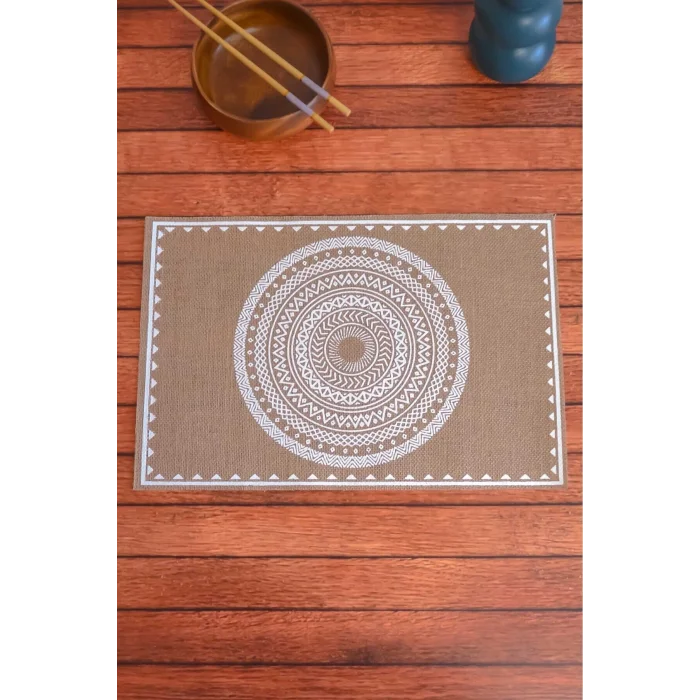 Ethnic - 6 Adet Jüt El Baskılı Dikdörtgen Sofra Sunum Tabak Altlığı Supla Amerikan Servisi 45x30 Cm