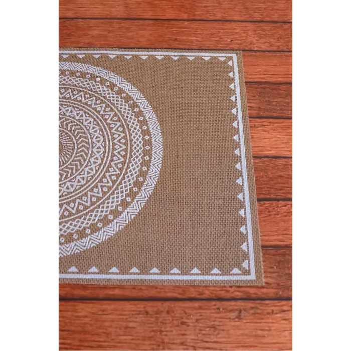 Ethnic - 6 Adet Jüt El Baskılı Dikdörtgen Sofra Sunum Tabak Altlığı Supla Amerikan Servisi 45x30 Cm