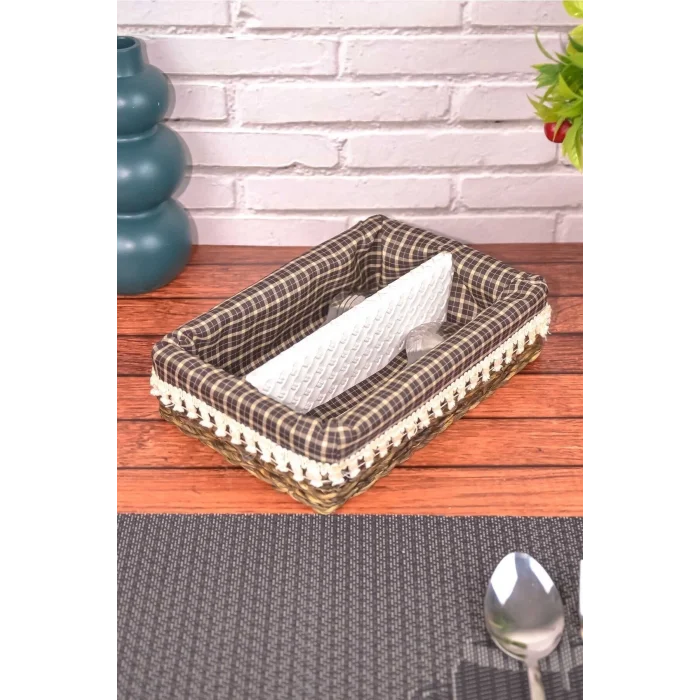 Gabi - Dekoratif El Örmesi 2 Bölmeli Hasır Kaşıklık