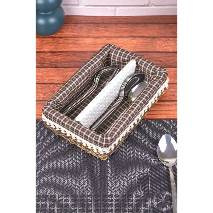 Gabi - Dekoratif El Örmesi 2 Bölmeli Hasır Kaşıklık