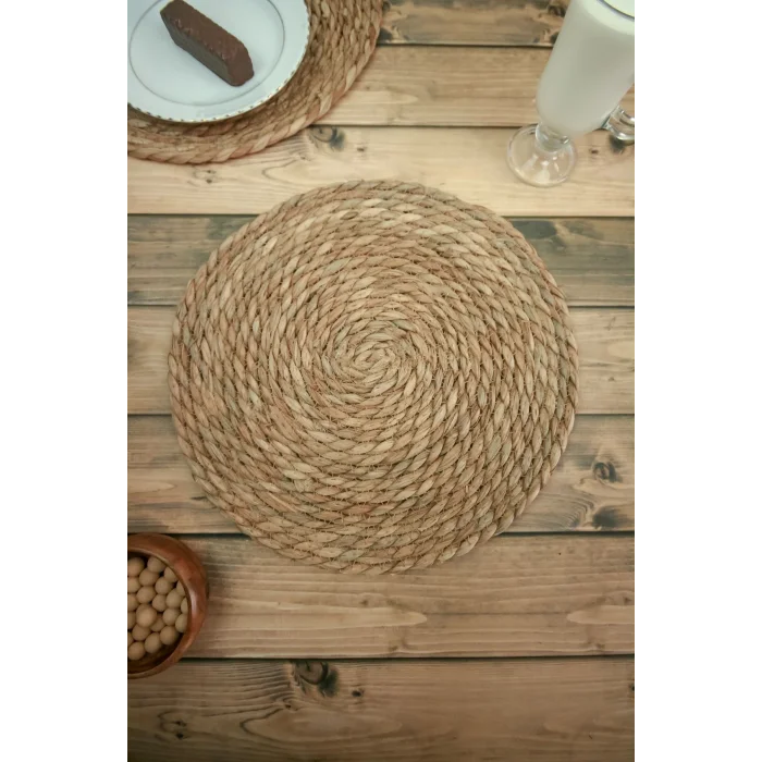 Bella - 2 Adet Dekoratif Naturel Hasır El Örmesi Amerikan Servis 35 Cm