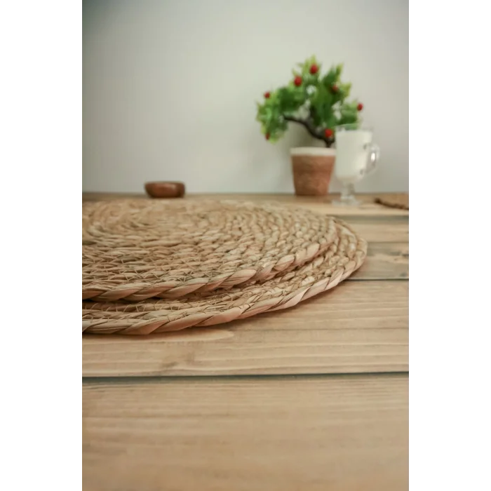 Bella - 2 Adet Dekoratif Naturel Hasır El Örmesi Amerikan Servis 35 Cm
