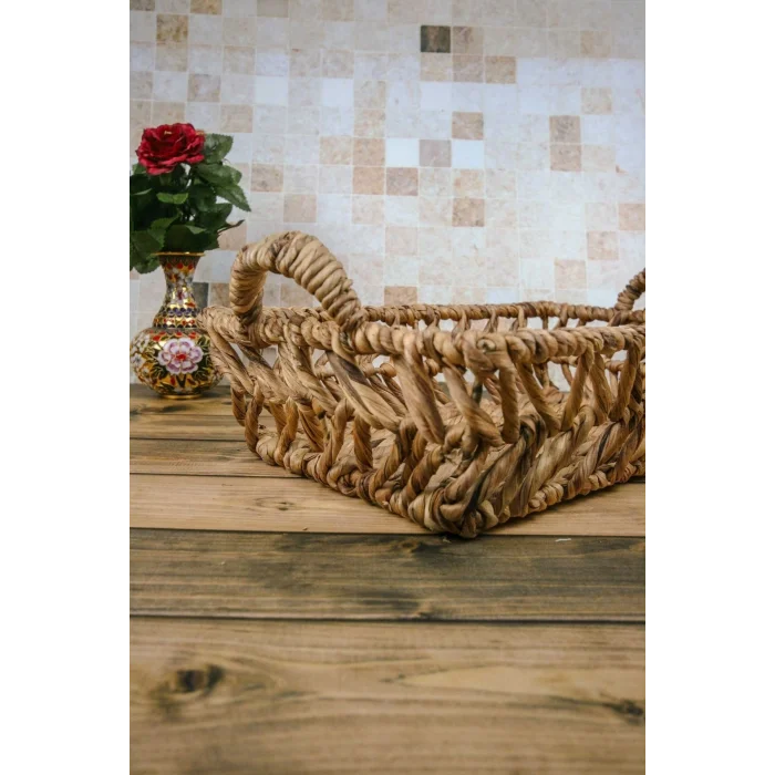 Mette - Dekoratif Doğal El Örgüsü Sepet, Meyvelik, Havluluk, Ekmek Sepeti, Banyo Organizer 47 Cm