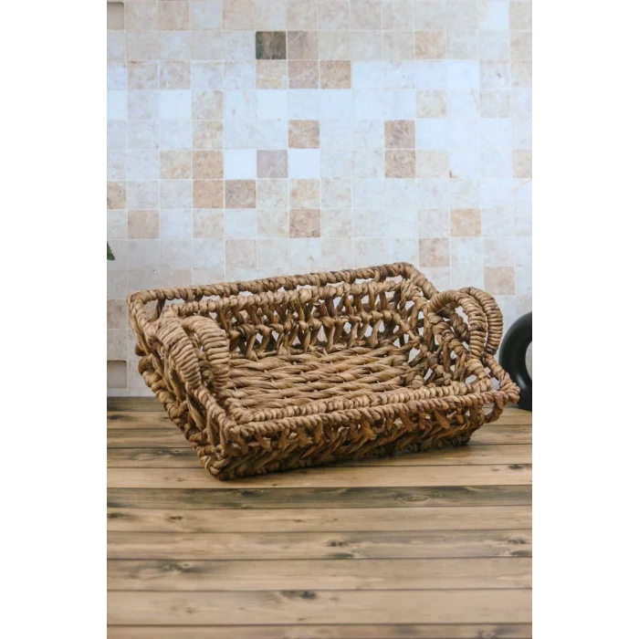 Mette - Dekoratif Doğal El Örgüsü Sepet, Meyvelik, Havluluk, Ekmek Sepeti, Banyo Organizer 47 Cm