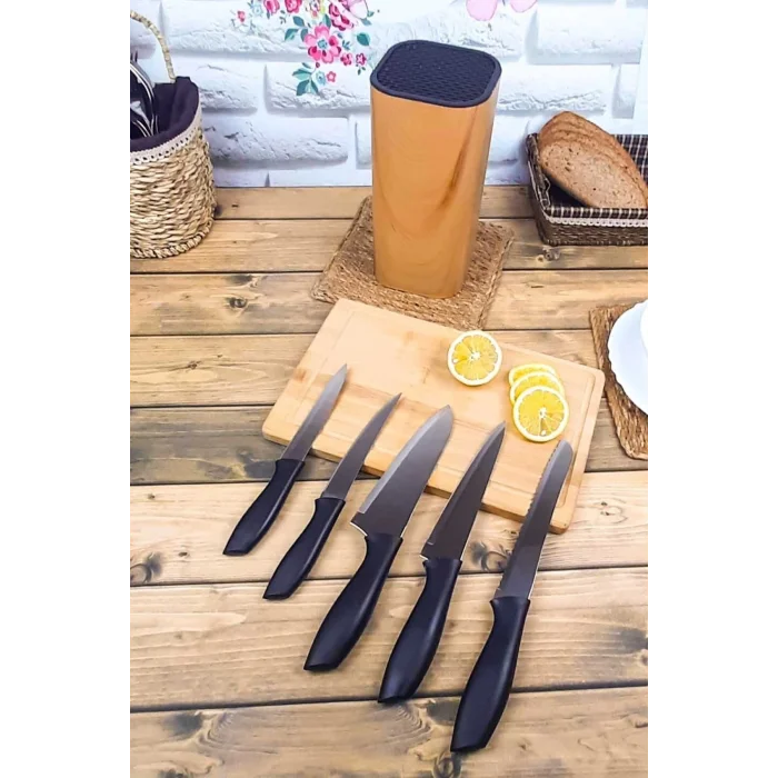 Perotti Coltello Bamboo 6 Parça Bıçak Seti Taba Kare