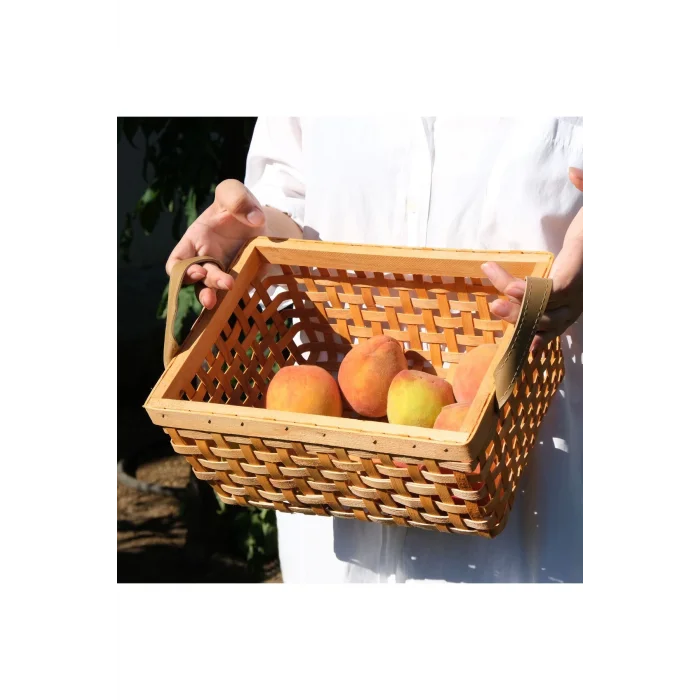 Aiden - Dekoratif 3 lü Kulplu Naturel El Yapımı Çok Amaçlı Ahşap Sepet Seti