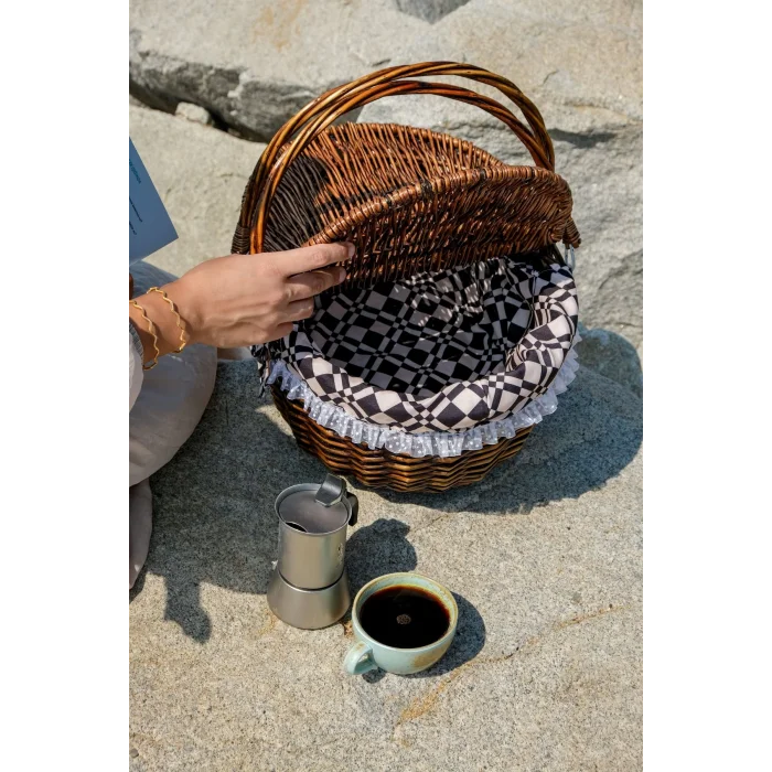 Marilena - Hasır Kapaklı Kulplu Naturel Piknik Sepeti