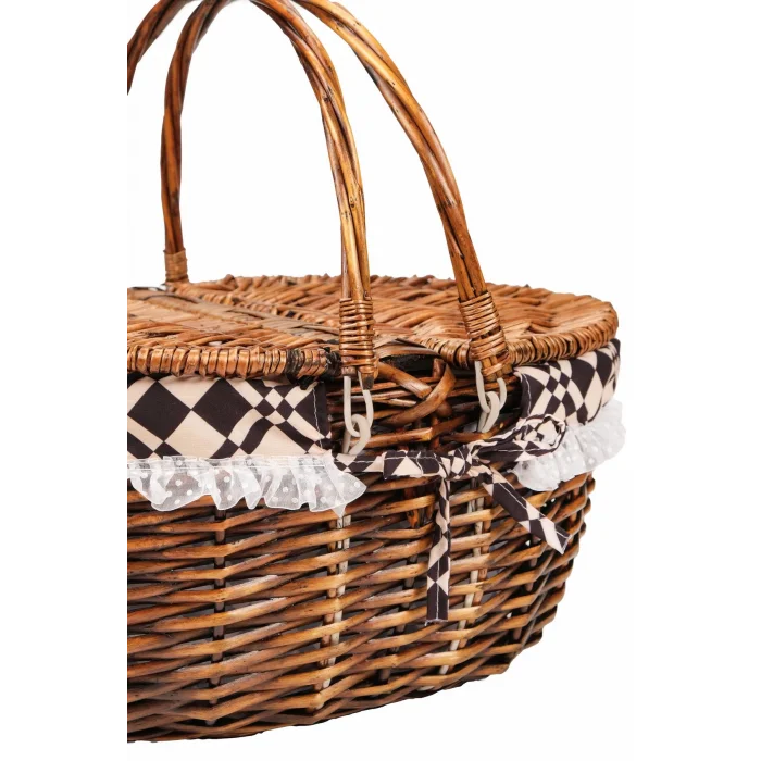 Marilena - Hasır Kapaklı Kulplu Naturel Piknik Sepeti