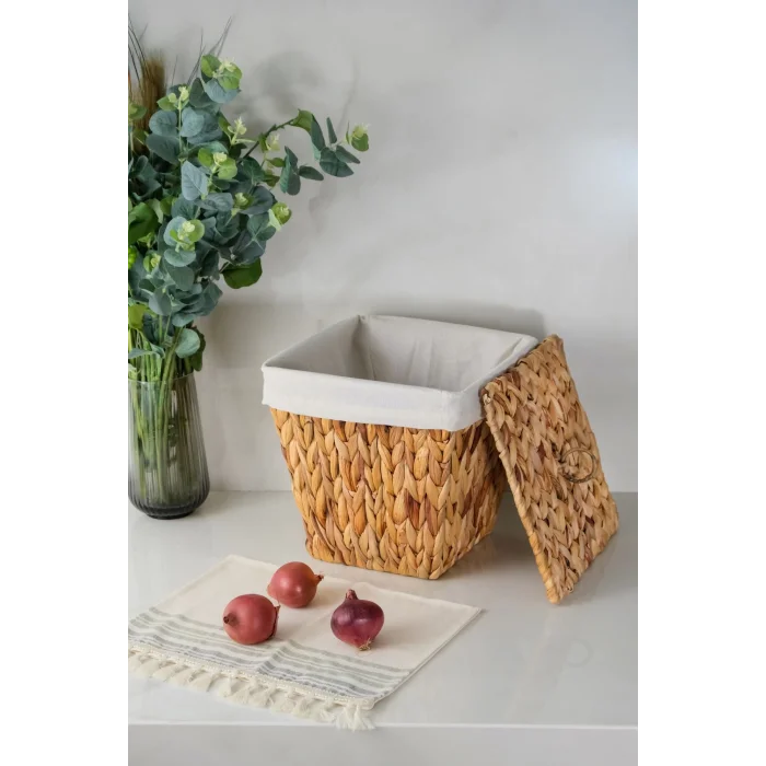 Rita - Tekli İç Korumalı Hasır Kapaklı Çok Amaçlı Patates ve Soğan Sepeti