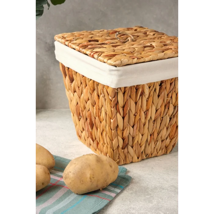Rita - Tekli İç Korumalı Hasır Kapaklı Çok Amaçlı Patates ve Soğan Sepeti
