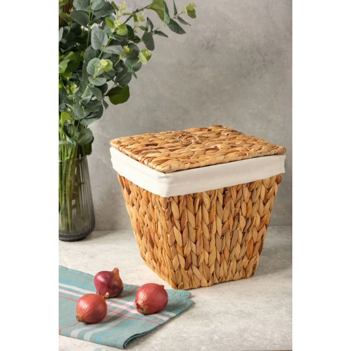 Rita - Tekli İç Korumalı Hasır Kapaklı Çok Amaçlı Patates ve Soğan Sepeti