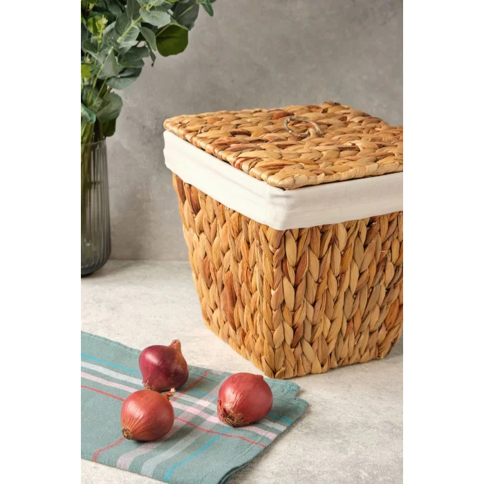 Rita - Tekli İç Korumalı Hasır Kapaklı Çok Amaçlı Patates ve Soğan Sepeti