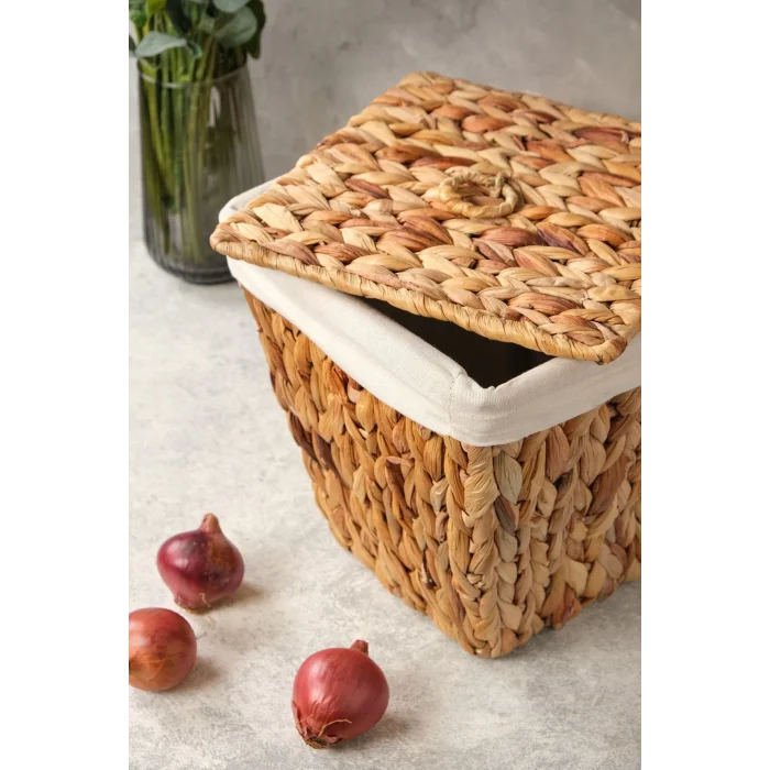 Rita - Tekli İç Korumalı Hasır Kapaklı Çok Amaçlı Patates ve Soğan Sepeti