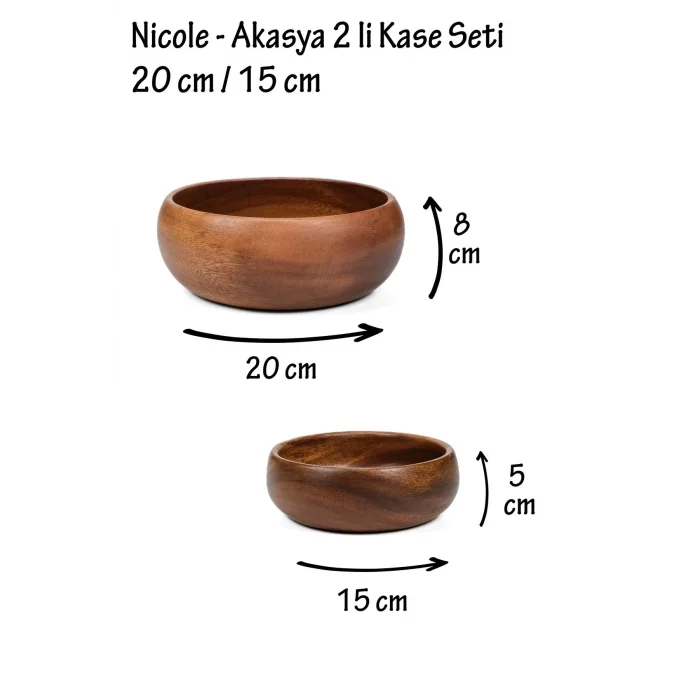 Nicole - Akasya 2 li Kase Seti 20 cm / 15 cm