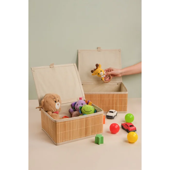 Marion - 2 li Büyük Bambu İç Korumalı, Kapaklı, Organizer, Düzenleyici, Saklama Kutusu