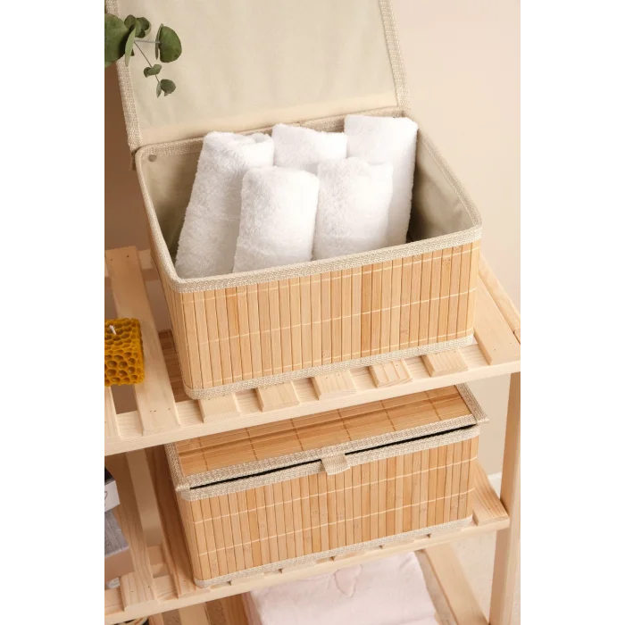 Marion - 2 li Büyük Bambu İç Korumalı, Kapaklı, Organizer, Düzenleyici, Saklama Kutusu