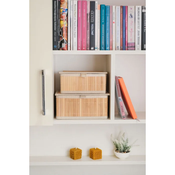 Marion - 2 li Küçük Bambu İç Korumalı, Kapaklı, Organizer, Düzenleyici, Saklama Kutusu