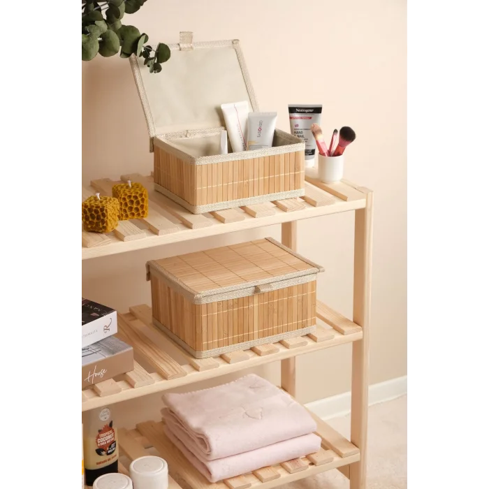 Marion - 2 li Küçük Bambu İç Korumalı, Kapaklı, Organizer, Düzenleyici, Saklama Kutusu