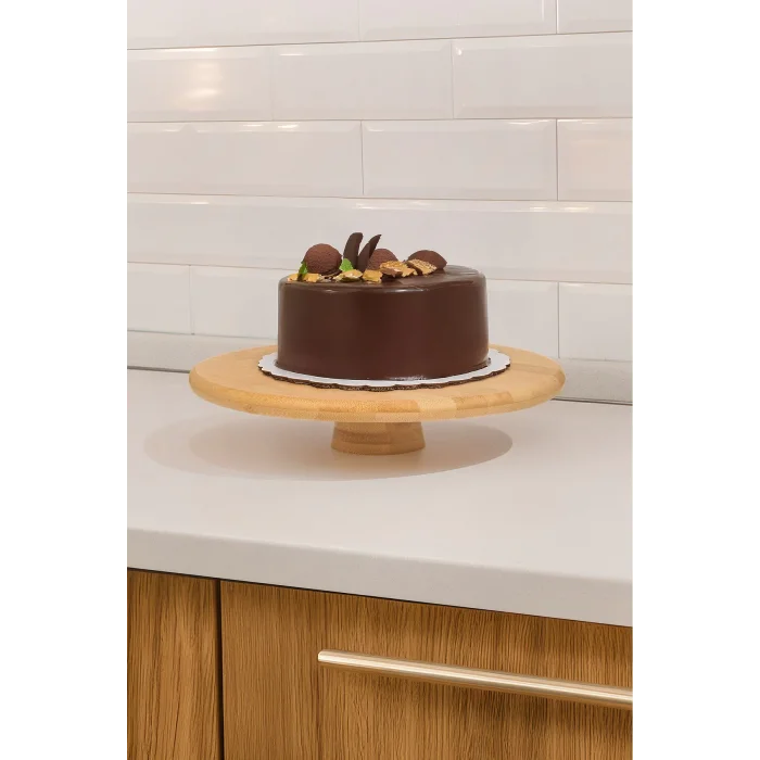 Arven - Bambu Ayaklı Servis Tabağı Meyve Kurabiye Kek Pasta Tatlı Yemek Sunum Tabağı 28 x 6 cm