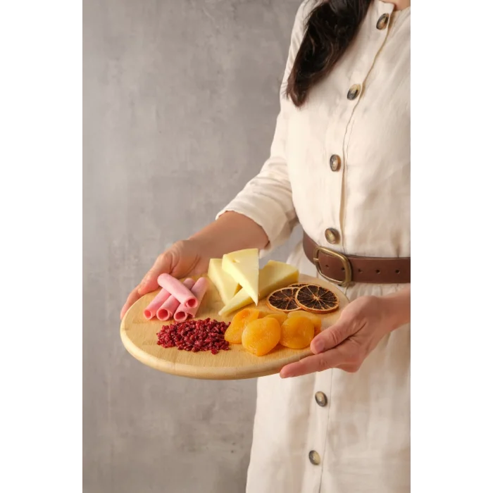 Arven - Bambu Ayaklı Servis Tabağı Meyve Kurabiye Kek Pasta Tatlı Yemek Sunum Tabağı 28 x 6 cm
