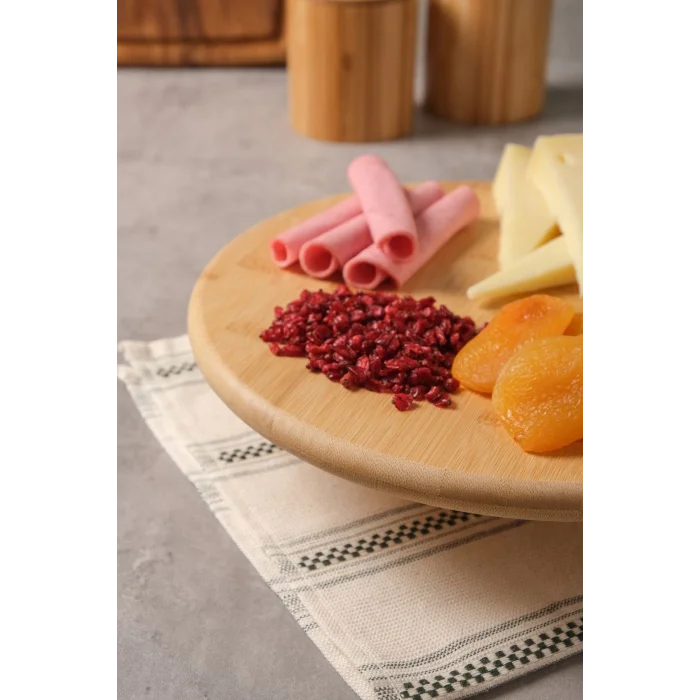 Arven - Bambu Ayaklı Servis Tabağı Meyve Kurabiye Kek Pasta Tatlı Yemek Sunum Tabağı 28 x 6 cm