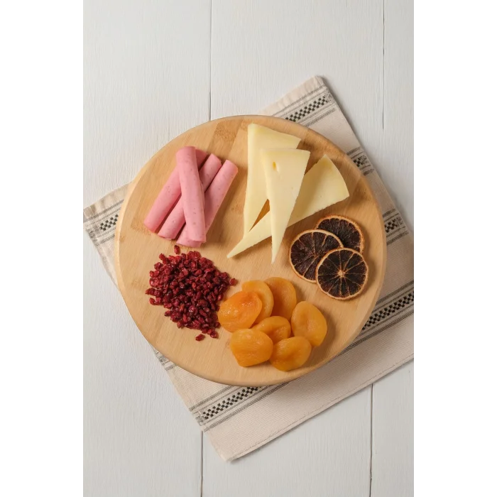 Arven - Bambu Ayaklı Servis Tabağı Meyve Kurabiye Kek Pasta Tatlı Yemek Sunum Tabağı 28 x 6 cm