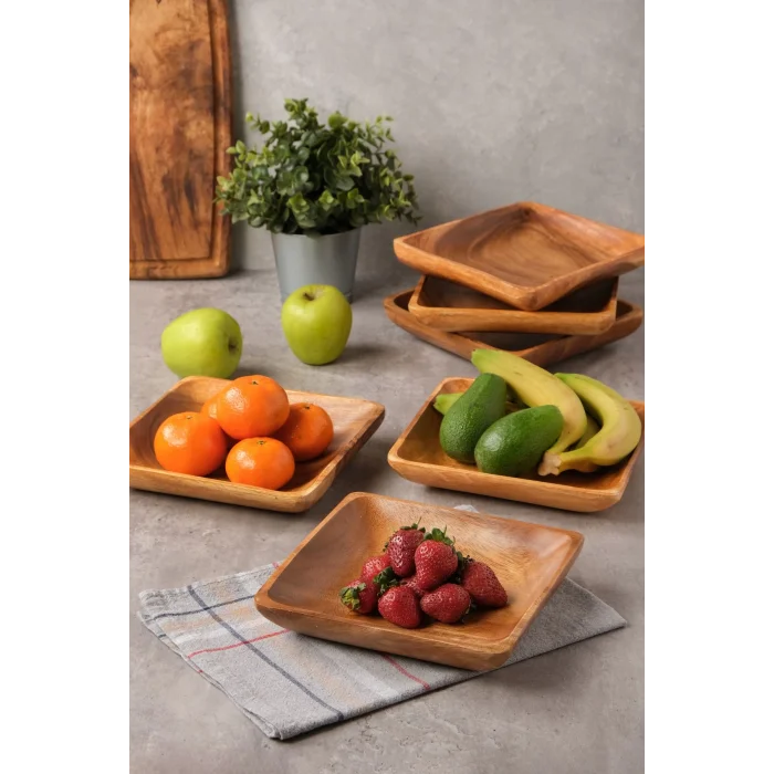 Bella - Akasya 6 Lı Kare Servis, Kahvaltı, Pasta, Sunum Tabak Seti