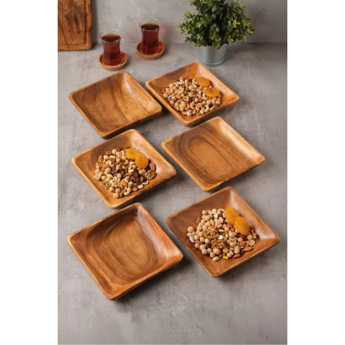 Bella - Akasya 6 Lı Kare Servis, Kahvaltı, Pasta, Sunum Tabak Seti