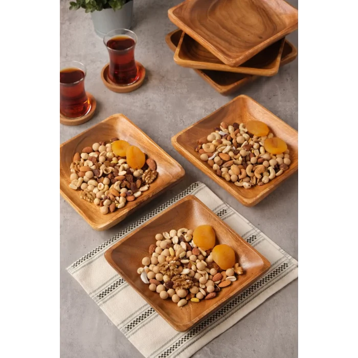 Bella - Akasya 6 Lı Kare Servis, Kahvaltı, Pasta, Sunum Tabak Seti