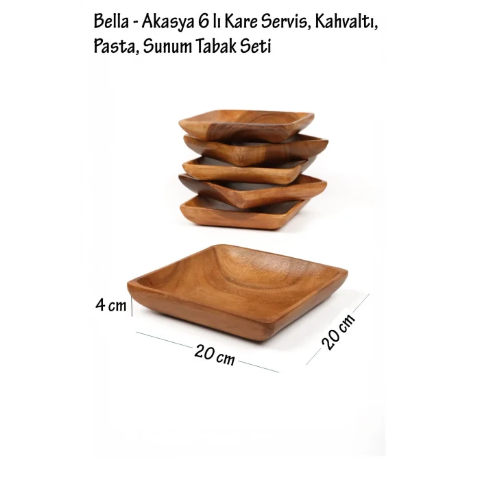 Bella - Akasya 6 Lı Kare Servis, Kahvaltı, Pasta, Sunum Tabak Seti