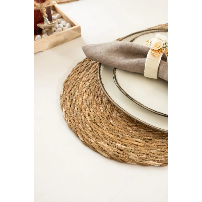 Kayla - 6 Adet Oval %100 Doğal Hasır Amerikan Servis Supla, Sofra Servis Sunum