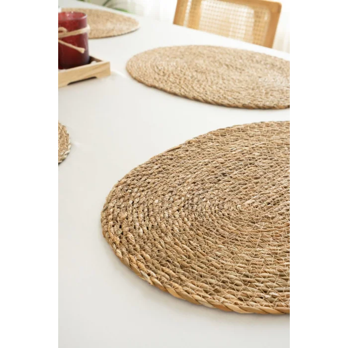 Kayla - 6 Adet Oval %100 Doğal Hasır Amerikan Servis Supla, Sofra Servis Sunum