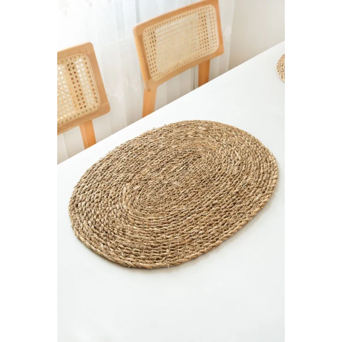 Kayla - 6 Adet Oval %100 Doğal Hasır Amerikan Servis Supla, Sofra Servis Sunum