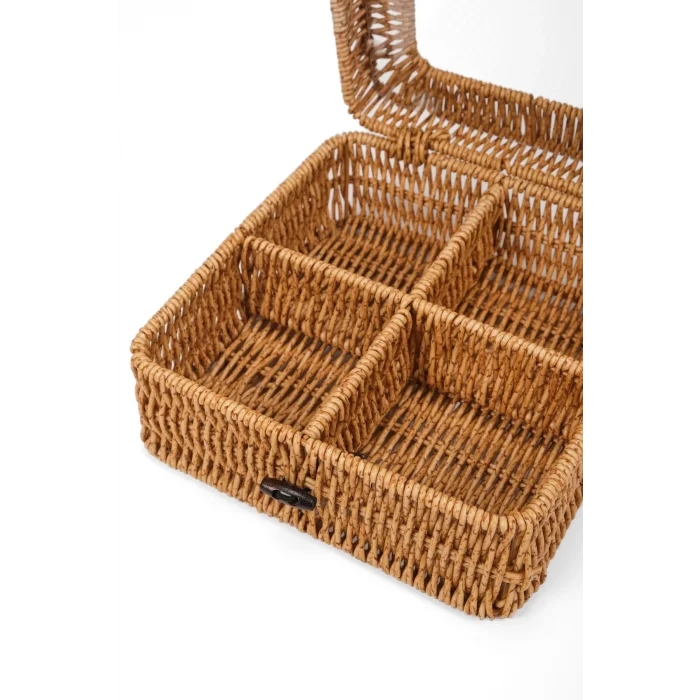 Mathilda - Rattan 4 Bölmeli Kapaklı Saklama Kutusu,Düzenleyici, Organizer, Takı Kutusu