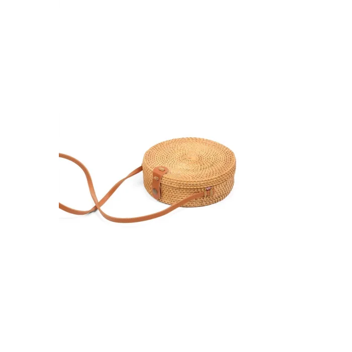 Daphne - Rattan El Yapımı Deri Askılı Hasır Omuz Çantası