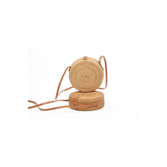 Daphne - Rattan El Yapımı Deri Askılı Hasır Omuz Çantası