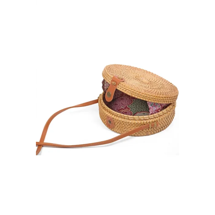 Daphne - Rattan El Yapımı Deri Askılı Hasır Omuz Çantası