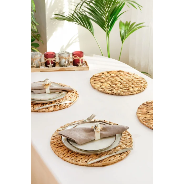 Anastasia - 4 Adet Pinterest Model Kalın Muz Hasırı Örgü Amerikan Sofra Servis, Sunum Supla