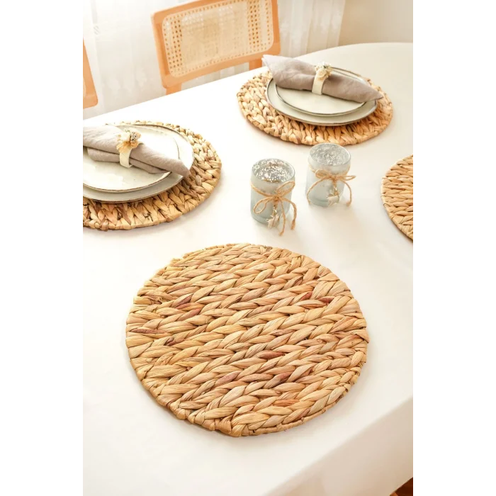 Anastasia - 4 Adet Pinterest Model Kalın Muz Hasırı Örgü Amerikan Sofra Servis, Sunum Supla