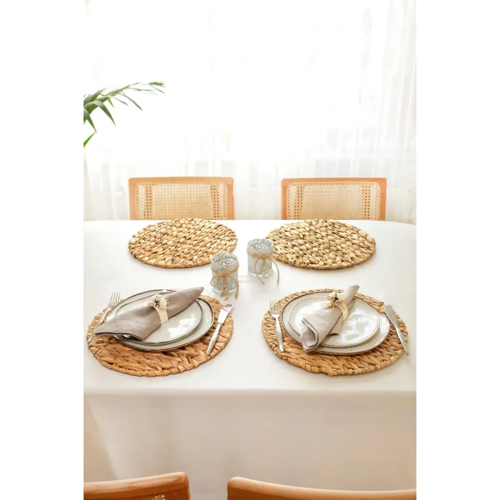 Anastasia - 4 Adet Pinterest Model Kalın Muz Hasırı Örgü Amerikan Sofra Servis, Sunum Supla