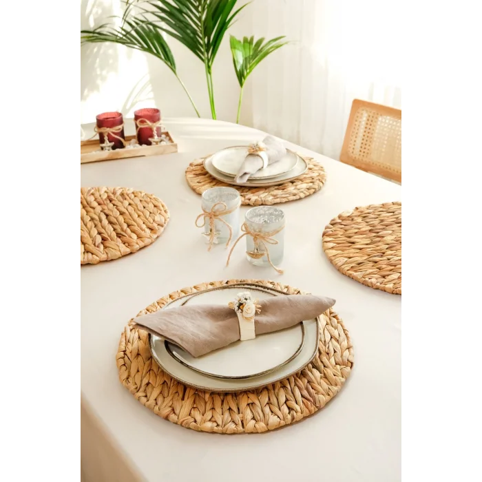 Anastasia - 4 Adet Pinterest Model Kalın Muz Hasırı Örgü Amerikan Sofra Servis, Sunum Supla