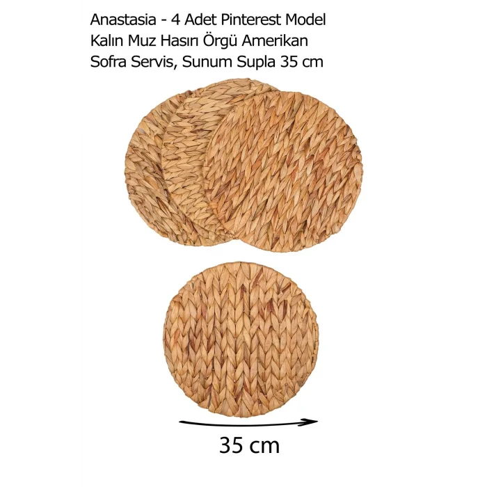 Anastasia - 4 Adet Pinterest Model Kalın Muz Hasırı Örgü Amerikan Sofra Servis, Sunum Supla