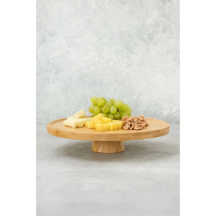 Arven - Bambu Ayaklı Servis Tabağı Meyve Kurabiye Kek Pasta Tatlı Yemek Sunum Tabağı