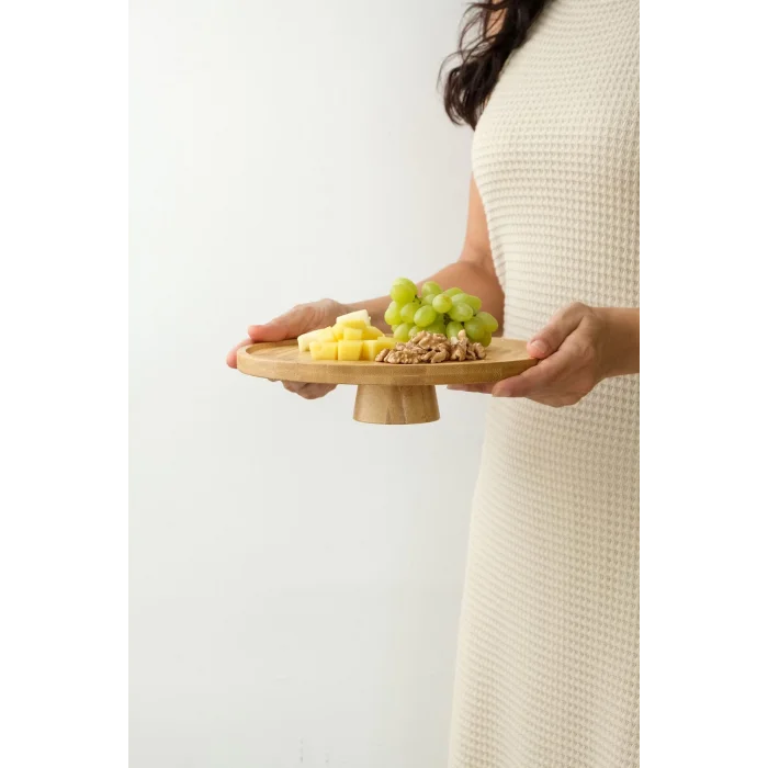 Arven - Bambu Ayaklı Servis Tabağı Meyve Kurabiye Kek Pasta Tatlı Yemek Sunum Tabağı