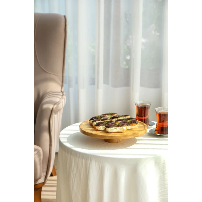Arven - Bambu Ayaklı Servis Tabağı Meyve Kurabiye Kek Pasta Tatlı Yemek Sunum Tabağı