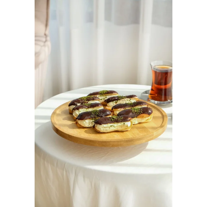 Arven - Bambu Ayaklı Servis Tabağı Meyve Kurabiye Kek Pasta Tatlı Yemek Sunum Tabağı