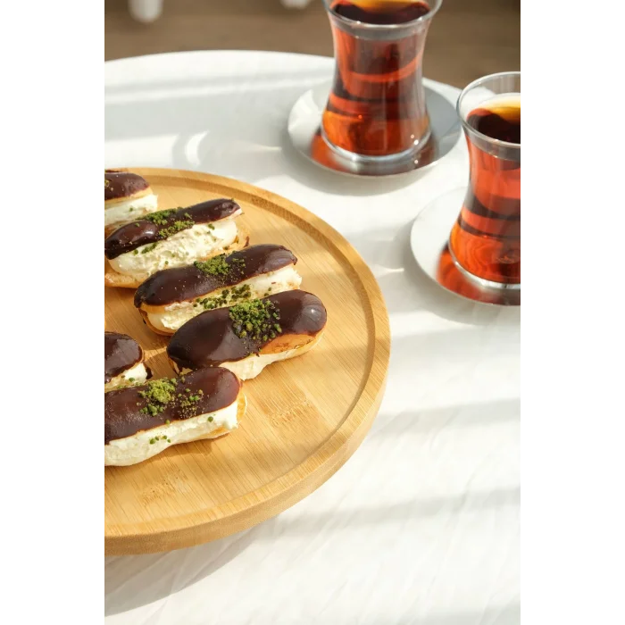 Arven - Bambu Ayaklı Servis Tabağı Meyve Kurabiye Kek Pasta Tatlı Yemek Sunum Tabağı